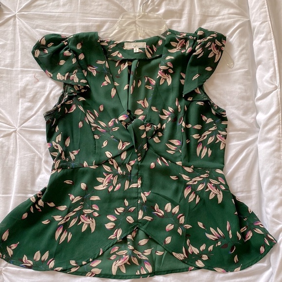 Green floral front tie blouse - Picture 1 of 3
